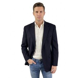 Club Room 100% Cashmere Sport Coat Blazer Mens 44R Navy Blue 2 Button Macys